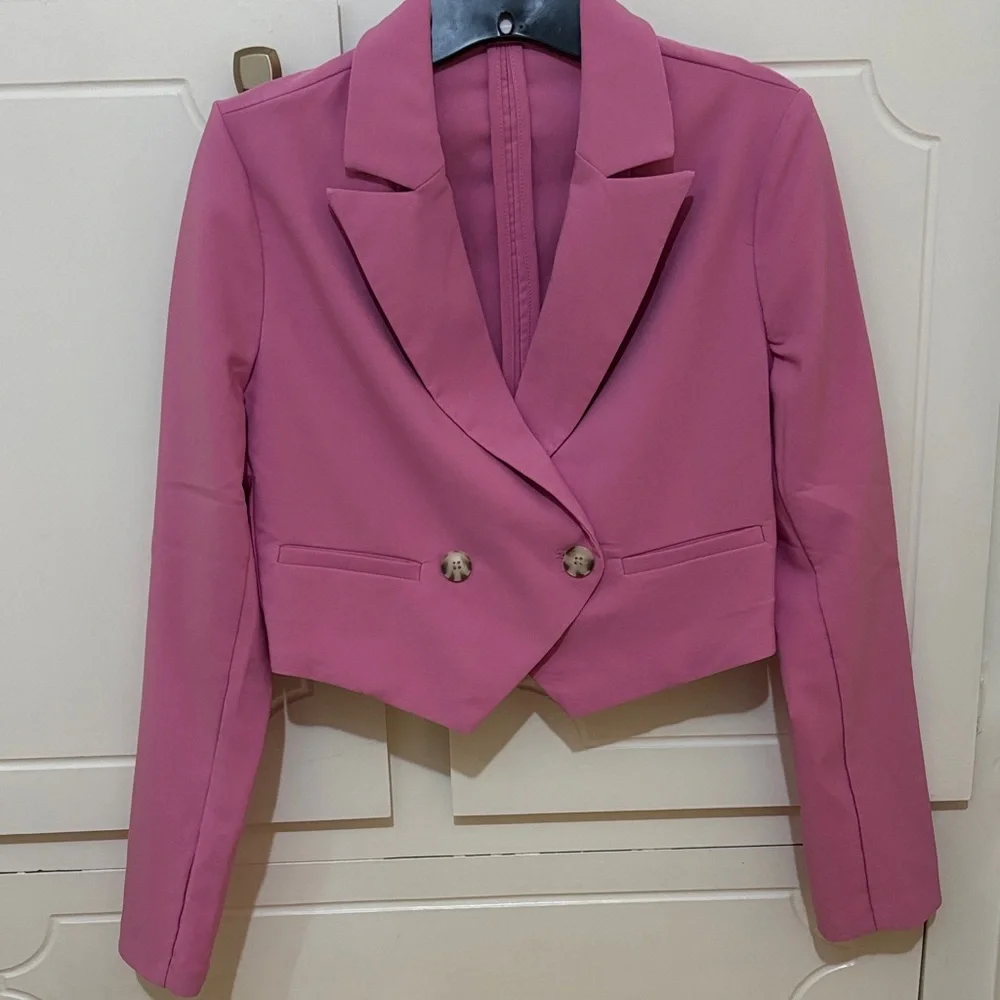 GB girls Rose-Pink Cropped Double-Breasted Blazer - Picture 1 of 3
